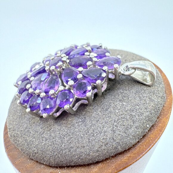 VTG Sterling Silver 925 Amethyst Prong Set Circle Pendant Size 1.5" Length - Picture 4 of 9